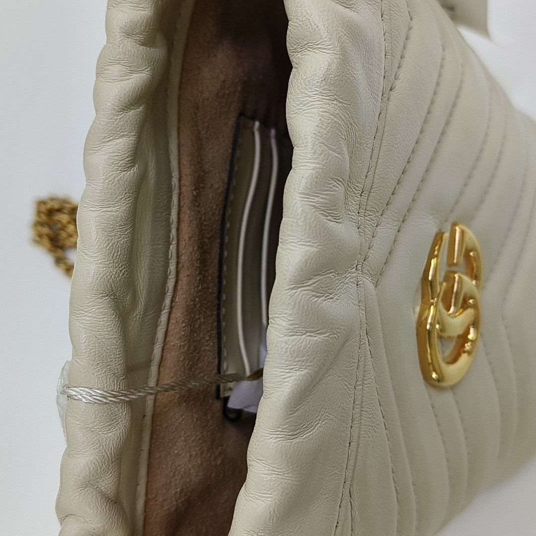 GG Marmont Mini Quilted Calfskin White