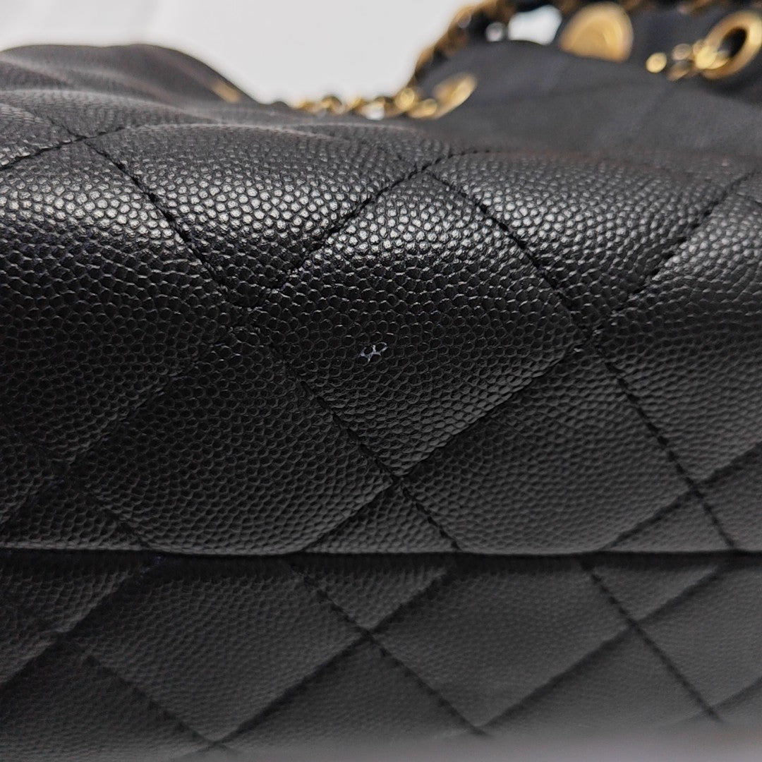 CHANEL 25 Mini Quilted Grained Calfskin Black