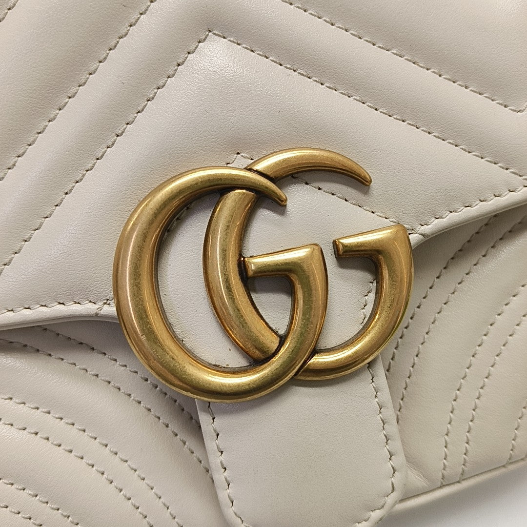 GG Marmont Mini Quilted Calfskin White