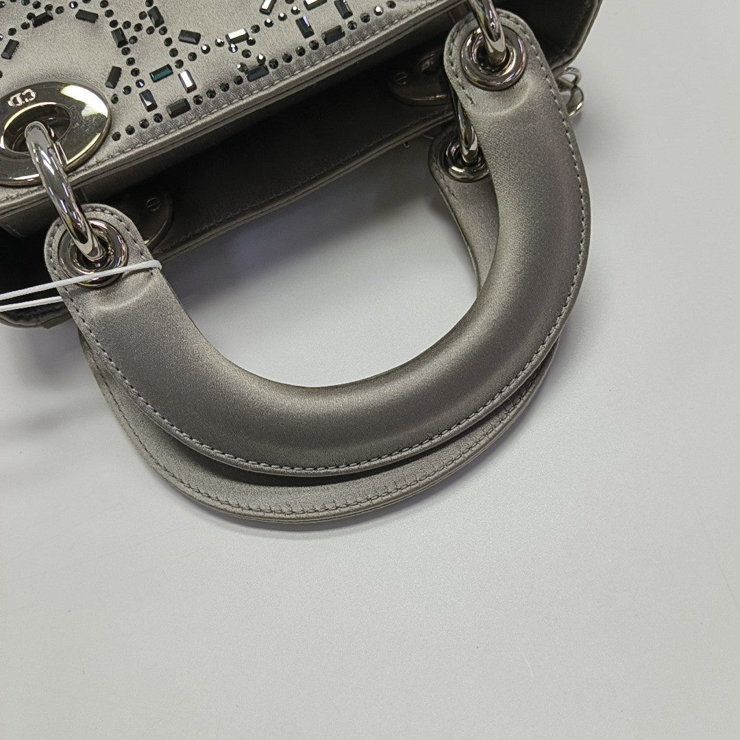 Lady Dior Mini Cannage Silk Satin Gray