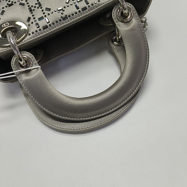 Lady Dior Mini Cannage Silk Satin Gray