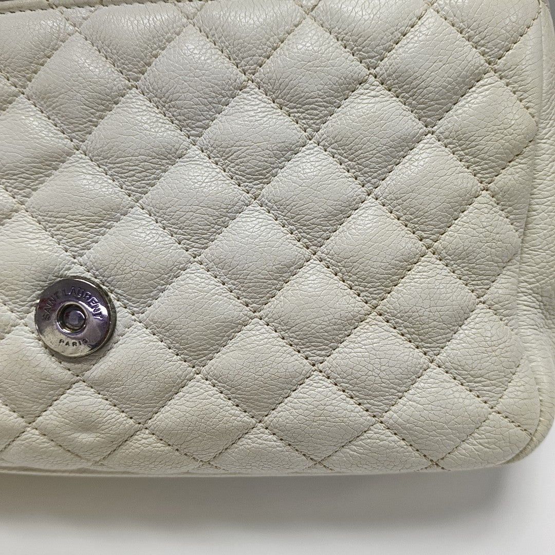 Chevron Calfskin Shoulder Bag White