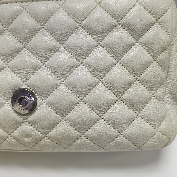 Chevron Calfskin Shoulder Bag White