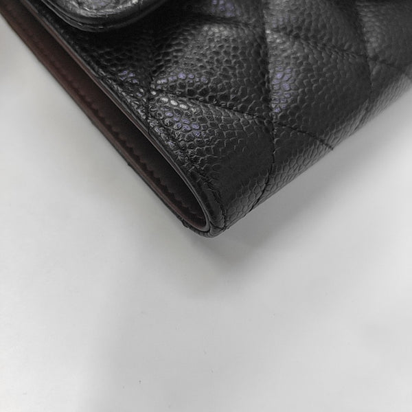 CLASSIC FLAP Mini Quilted Grained Calfskin Black Wallet