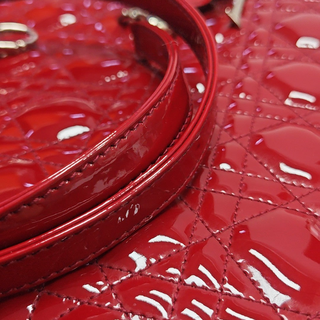 Lady Dior Large Cannage Patent Leather Red