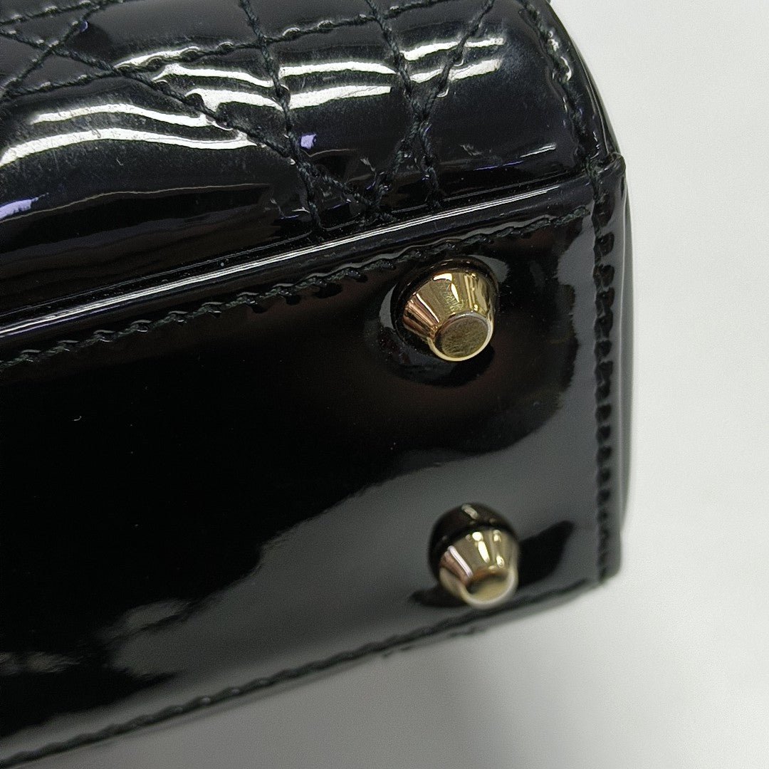 Lady Dior Mini Cannage Patent Leather Black