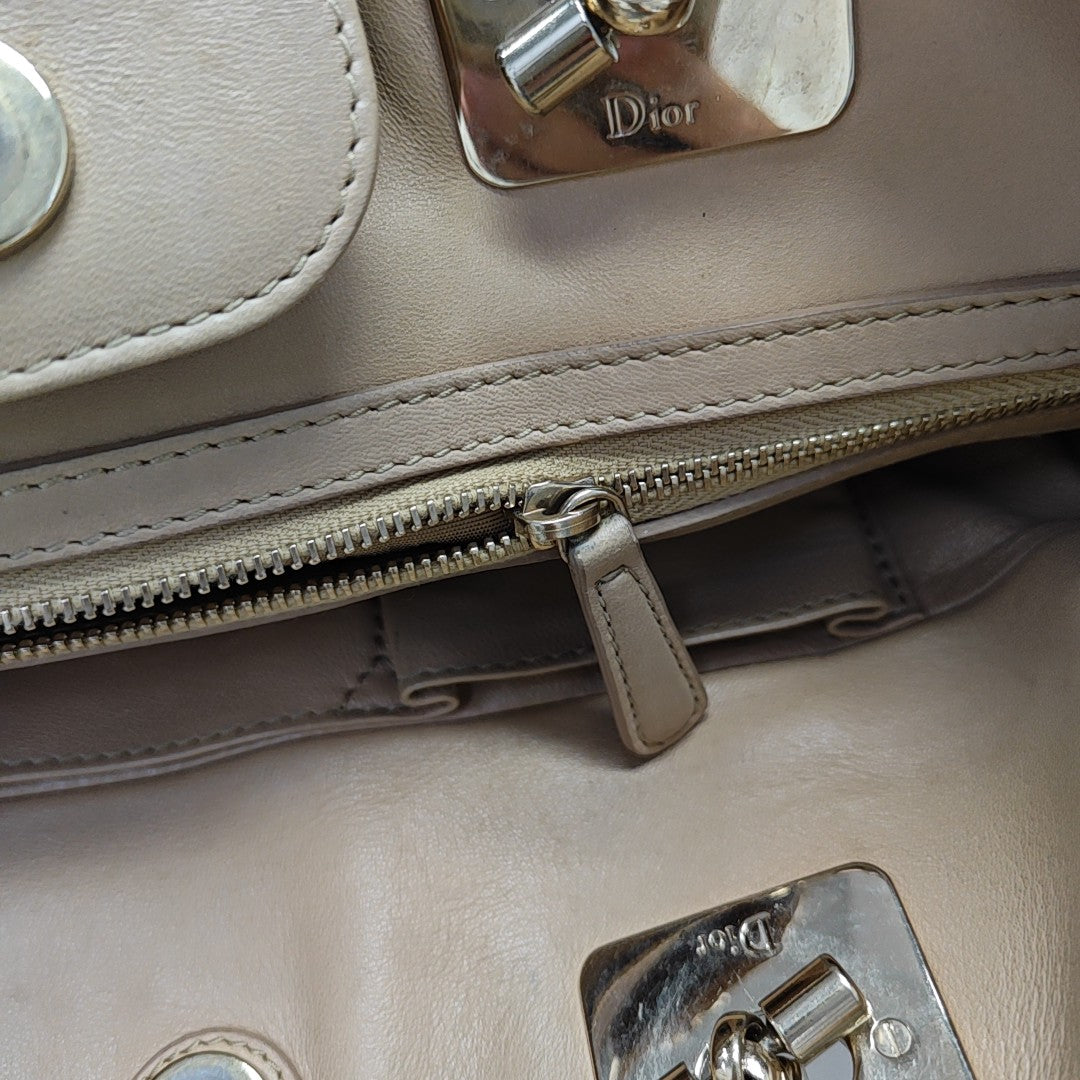 Cannage Calfskin Top Handle Bag Beige
