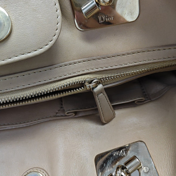 Cannage Calfskin Top Handle Bag Beige