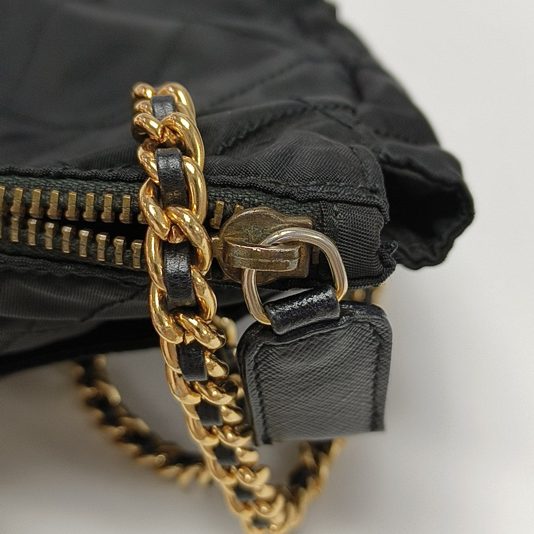 Quilted Nylon Shoulder Bag Black