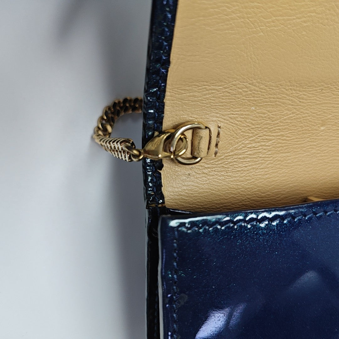 Patent Leather Top Handle Bag Blue