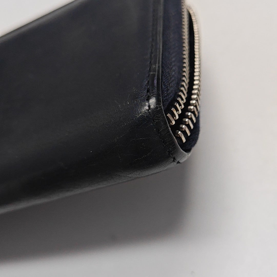 Ligne Shima Monogram Calfskin Blue Wallet
