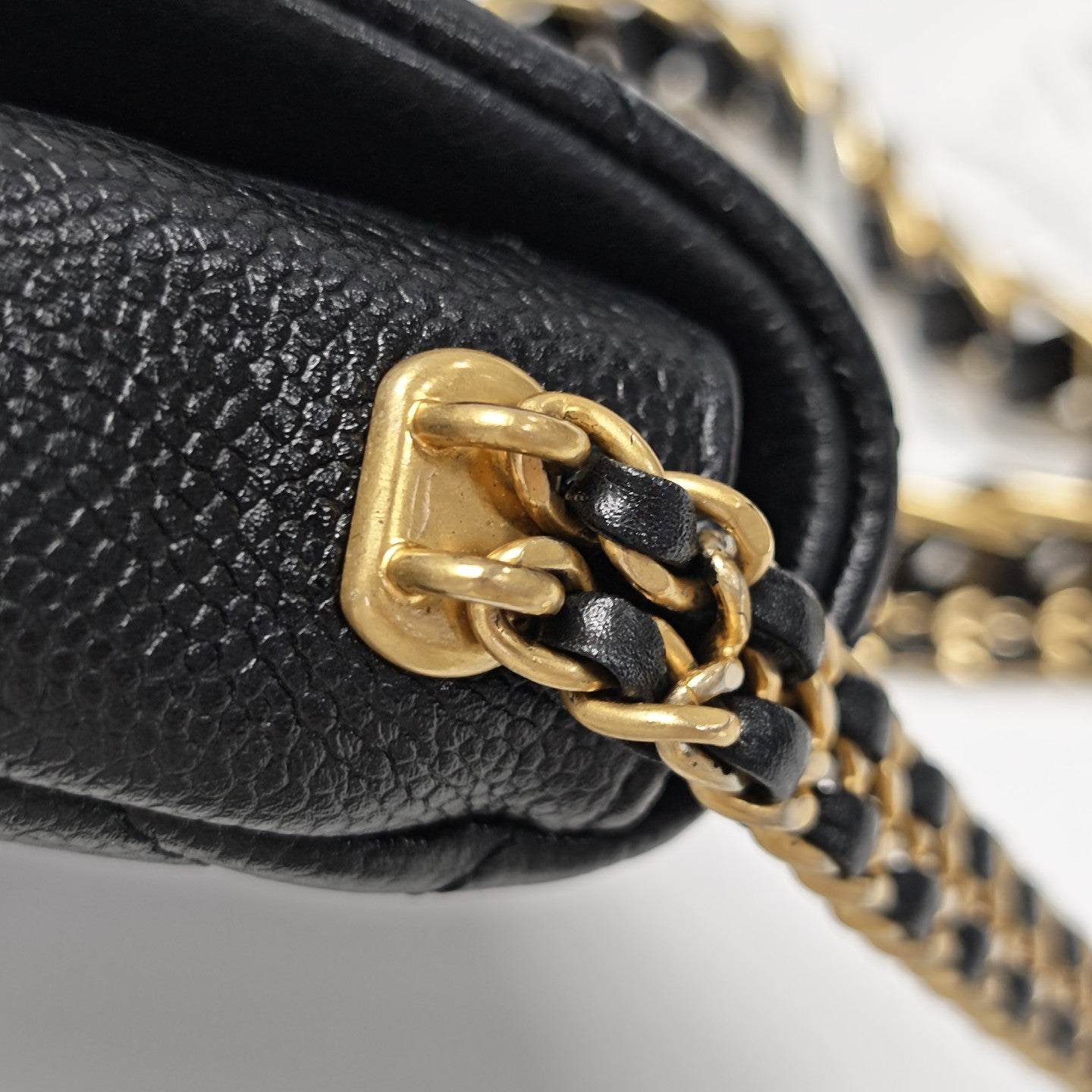 Quilted Grained Calfskin Shoulder Bag Black