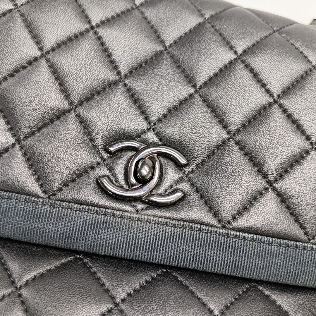 Quilted Lambskin Top Handle Bag Black