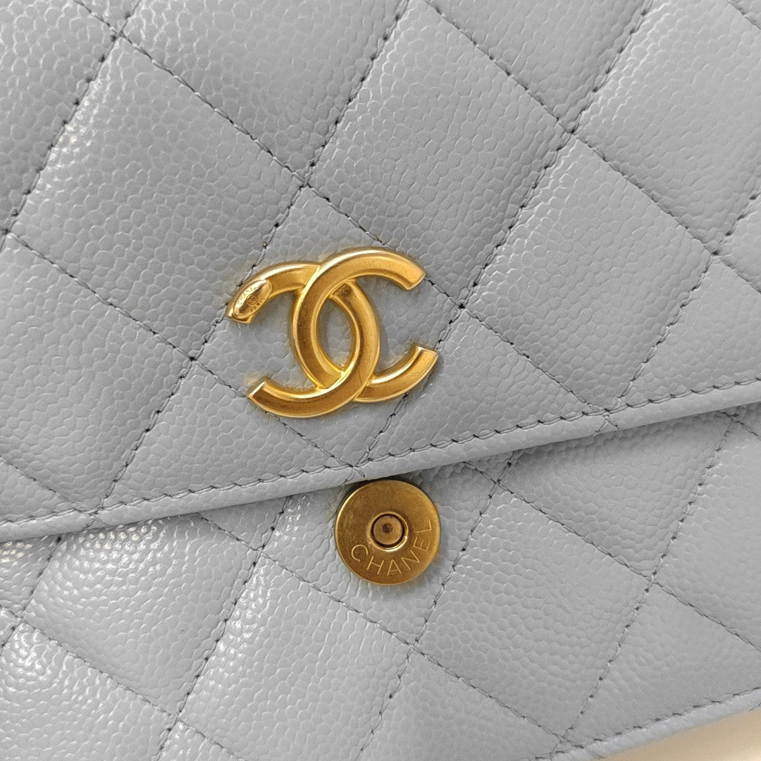Quilted Grained Calfskin Shoulder Bag Blue