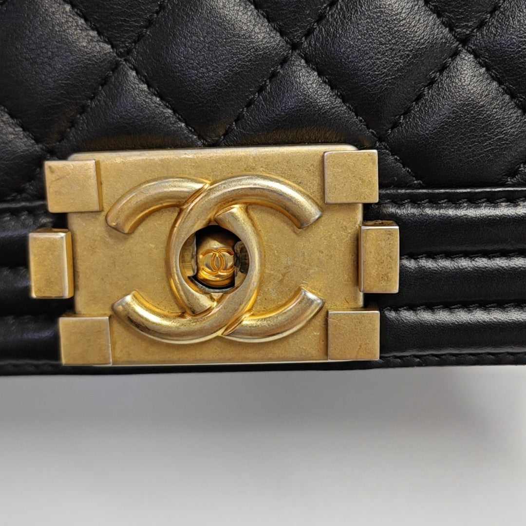 BOY CHANEL Small Quilted Grained Calfskin Black