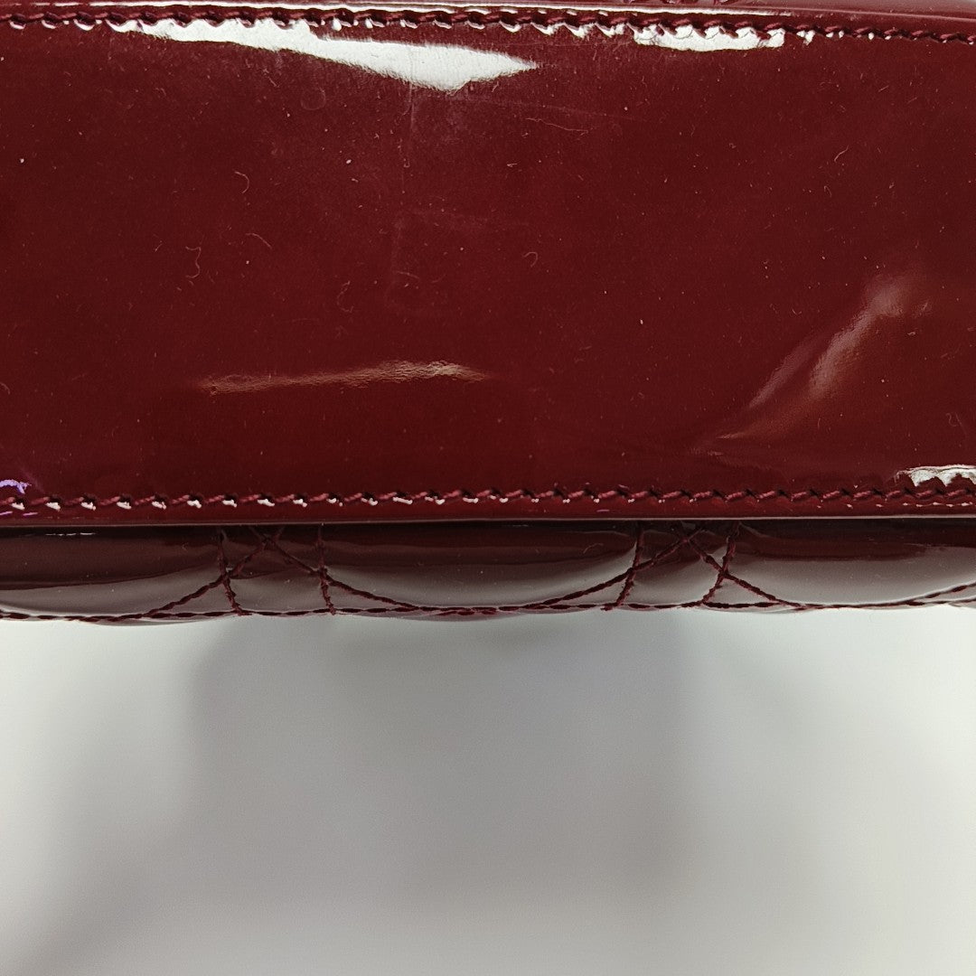 Lady Dior Mini Cannage Patent Calfskin Red