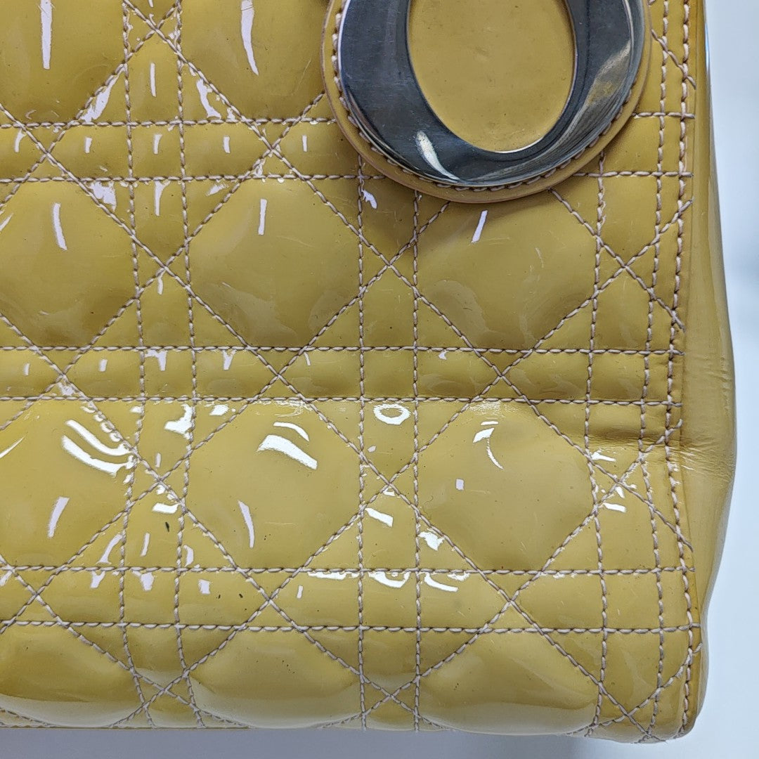 Lady Dior Medium Cannage Patent Leather Yellow
