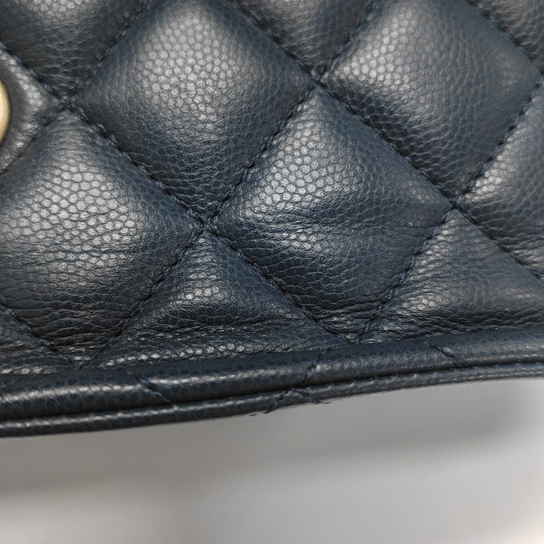 Quilted Grained Calfskin Shoulder Bag Medium Blue