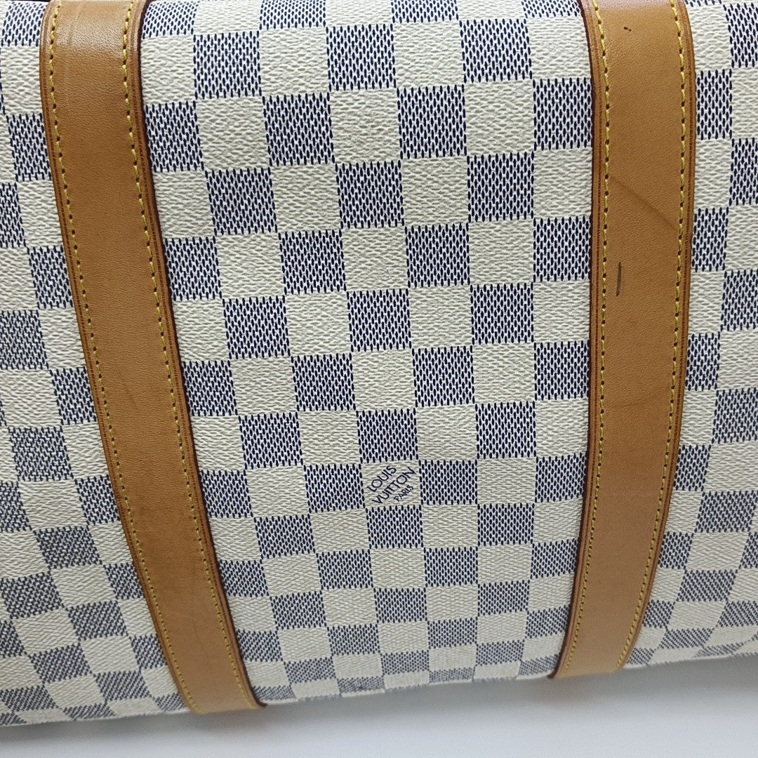 KEEPALL 50 Damier Azur Coated Canvas White