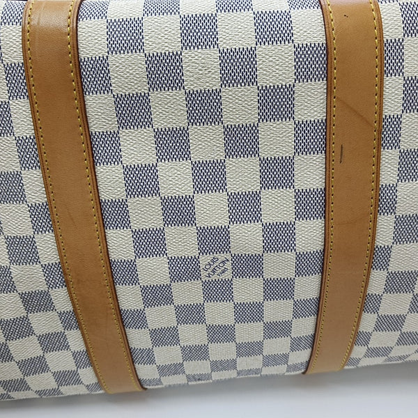 KEEPALL 50 Damier Azur Coated Canvas White