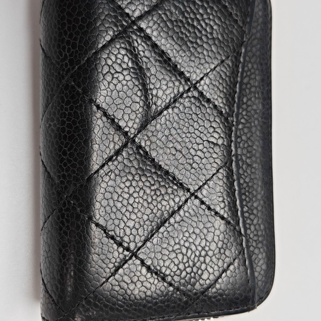 Quilted Grained Calfskin Wallet Black