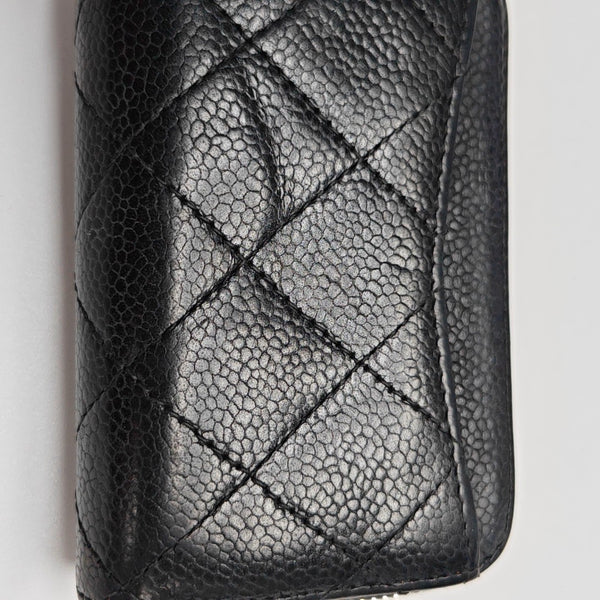 Quilted Grained Calfskin Wallet Black