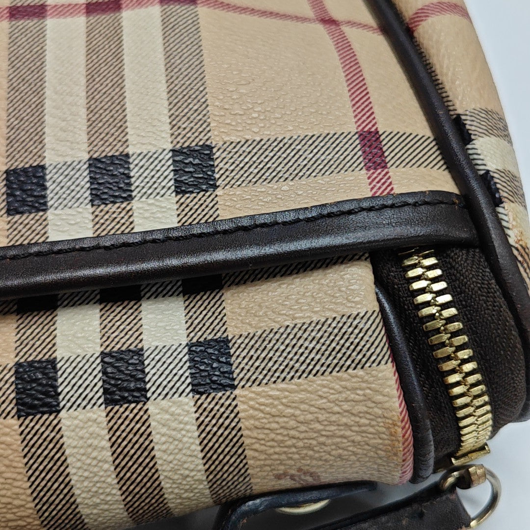 Bolso de lona revestida con asa superior beige