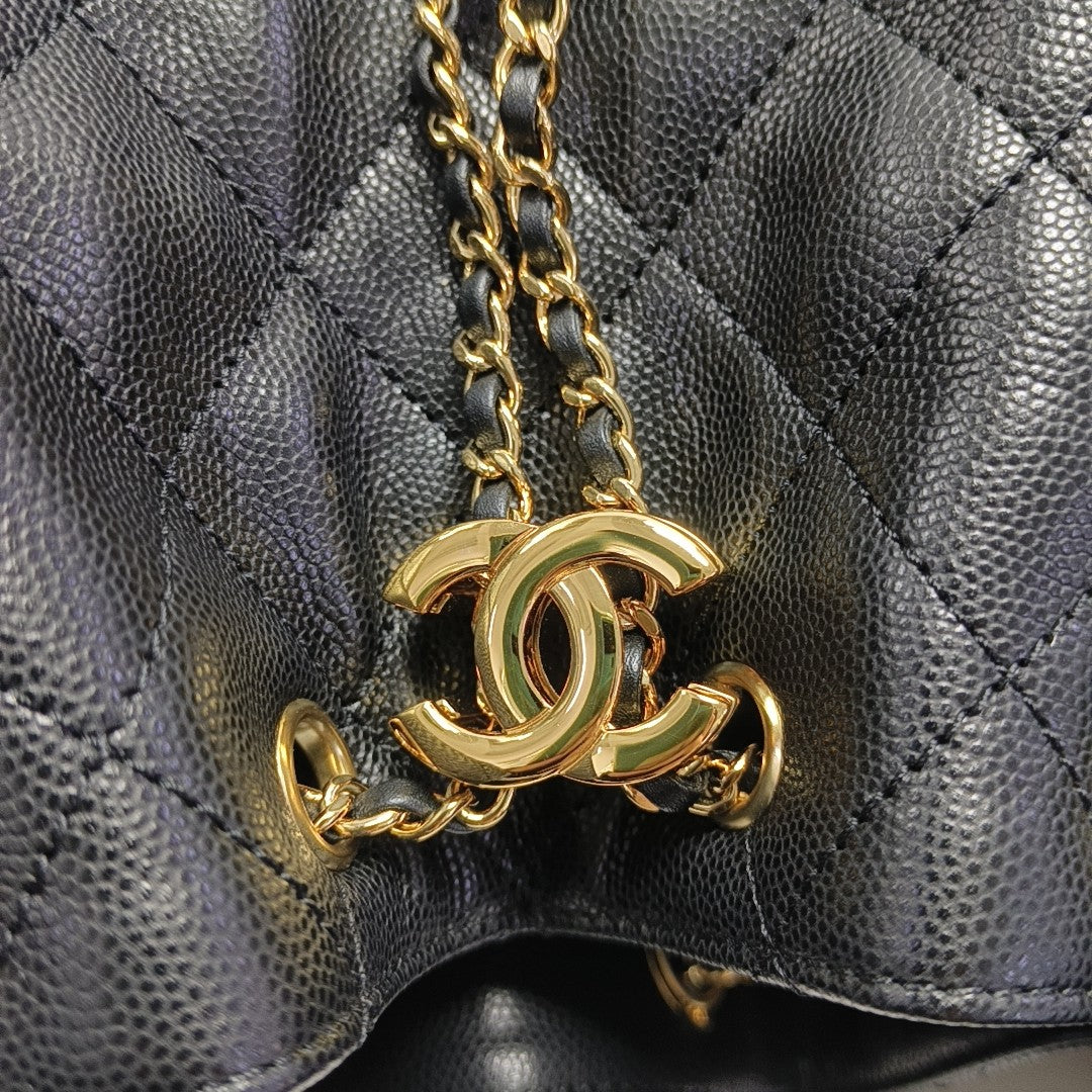 CHANEL 25 Small Quilted Grained Calfskin Black