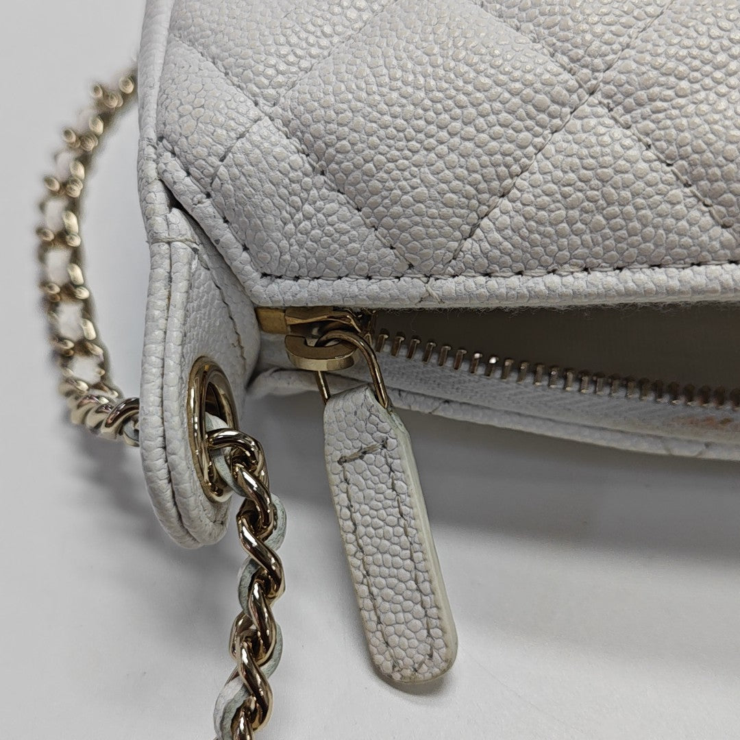 Quilted Grained Calfskin Shoulder Bag White