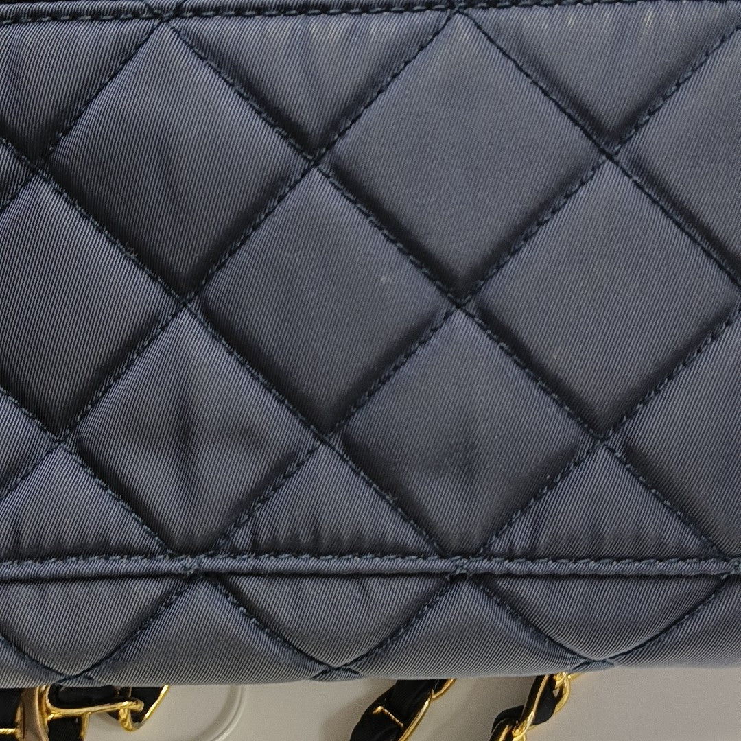 Quilted Nylon Shoulder Bag Blue