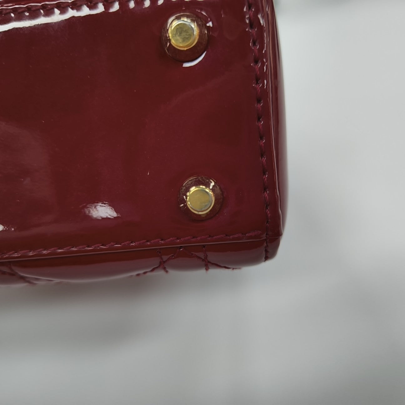 Lady Dior Mini Cannage Patent Calfskin Red