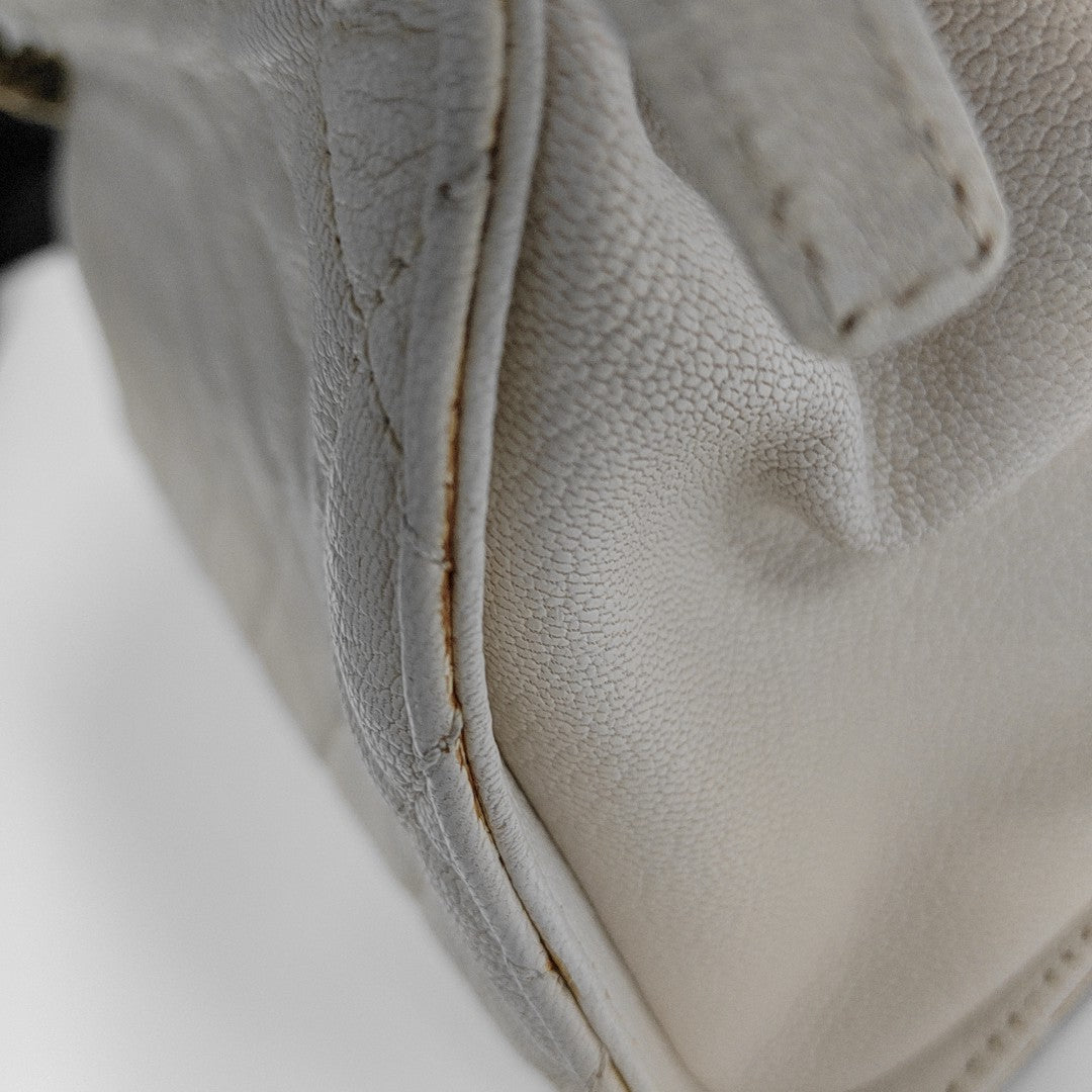 Quilted Grained Lambskin Shoulder Bag White