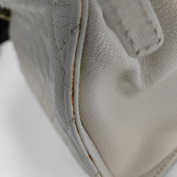 Quilted Grained Lambskin Shoulder Bag White