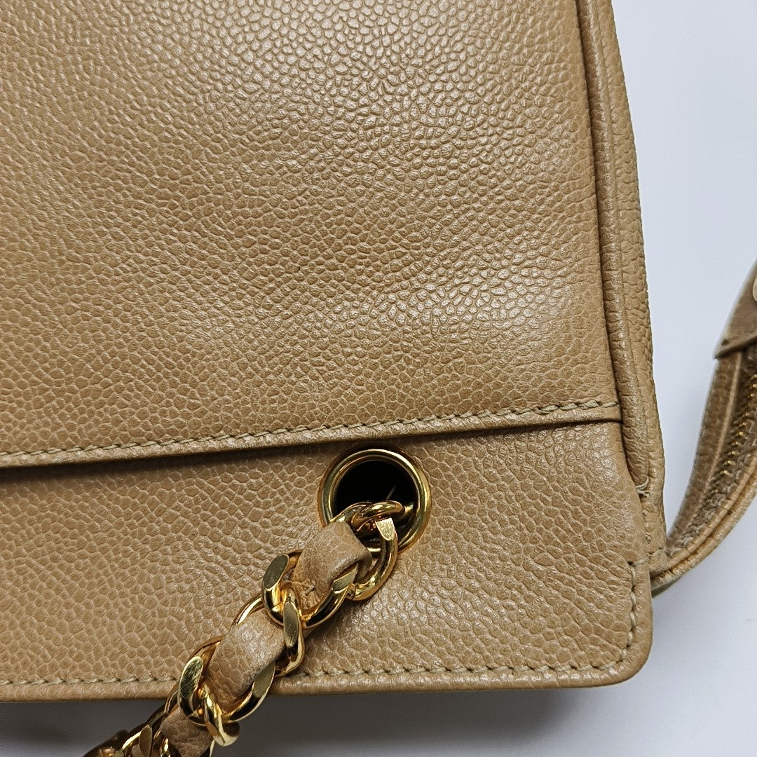 VINTAGE CC LOGO Grained Calfskin Beige