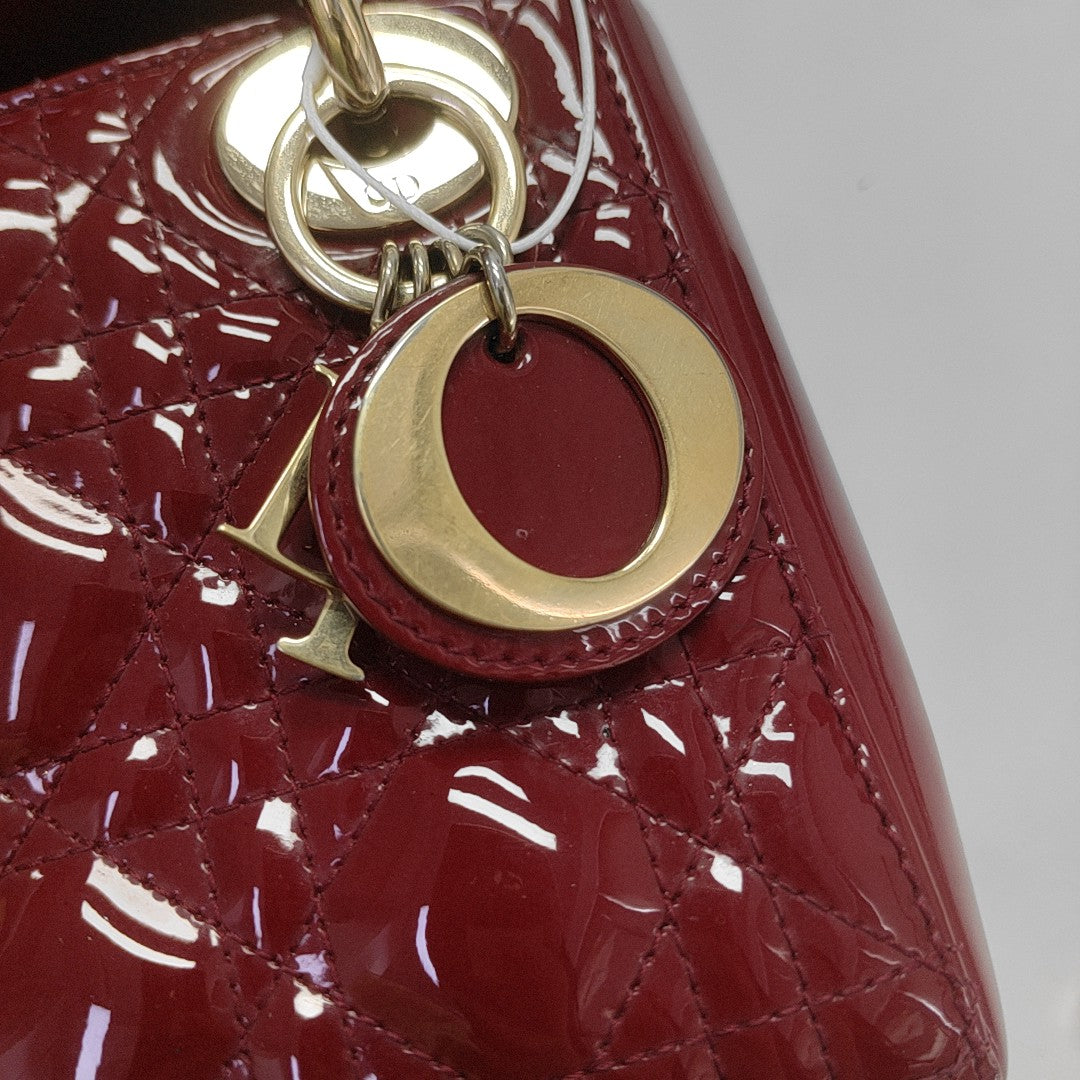Lady Dior Mini Cannage Patent Calfskin Red
