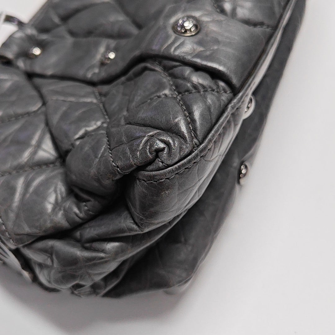 Quilted Calfskin Top Handle Bag Gray