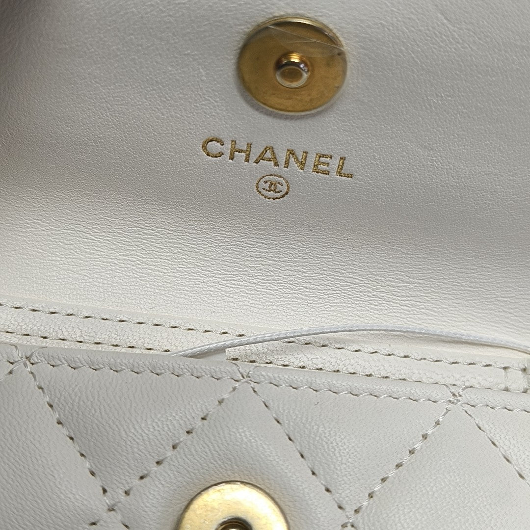 Quilted Lambskin Shoulder Bag White