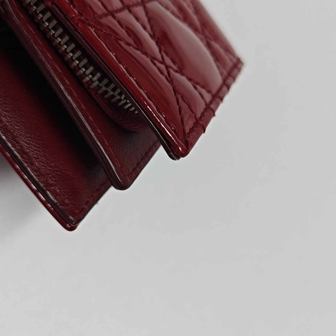 Lady Dior Cannage Patent Leather Red Wallet