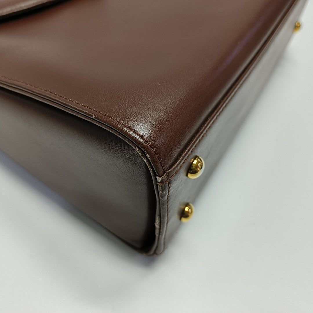 Calfskin Top Handle Bag Brown