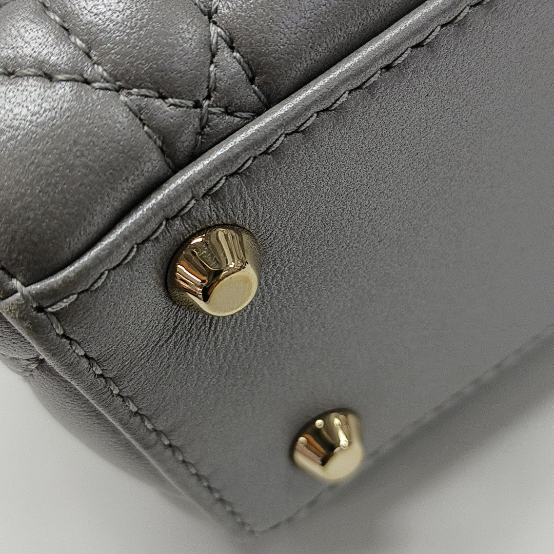 Lady Dior Mini Cannage Lambskin Gray