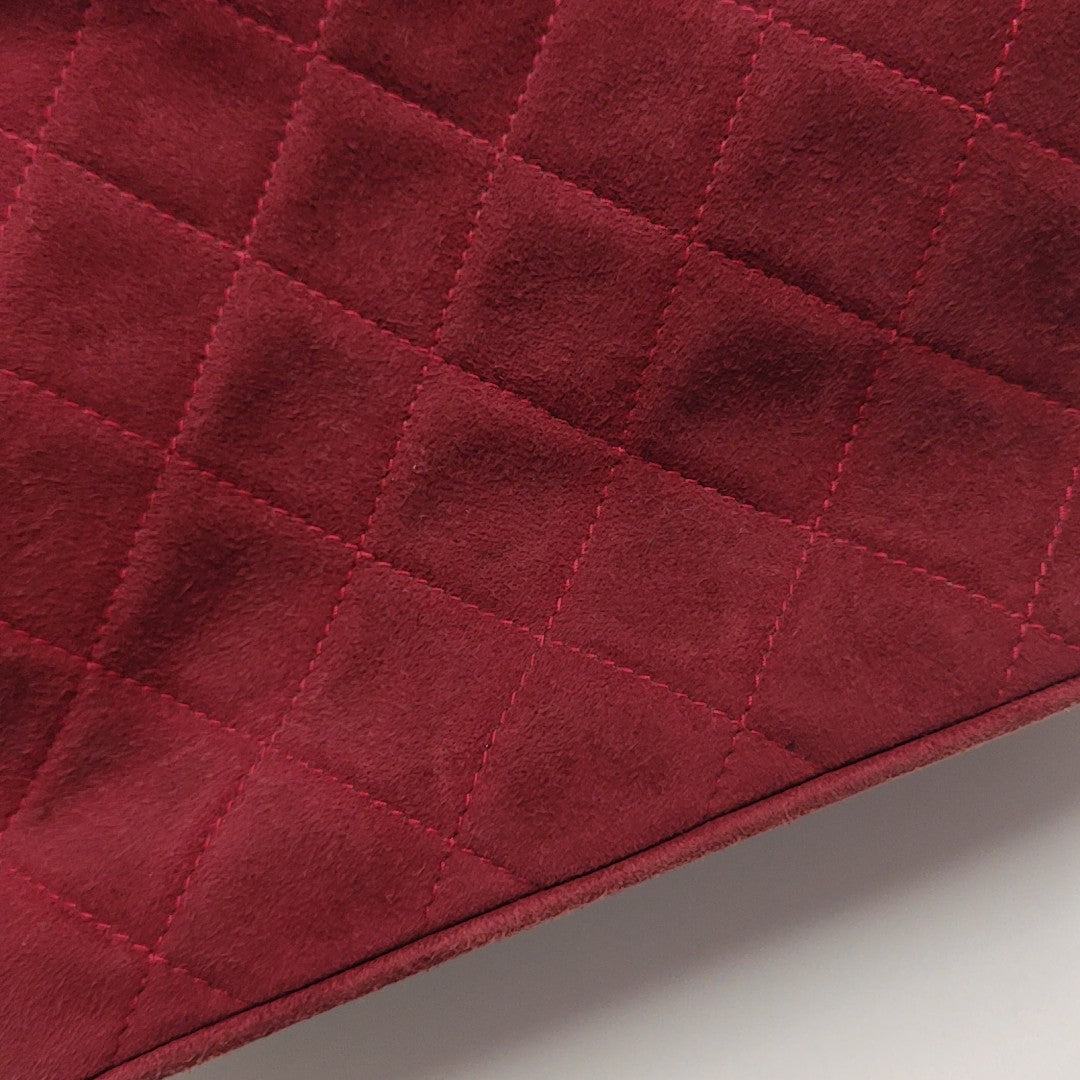 Quilted Suede Top Handle Bag Red
