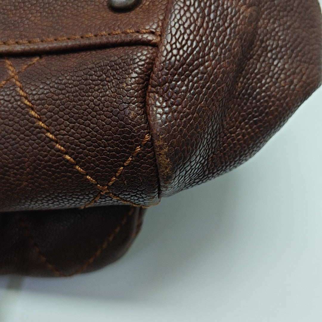 Quilted Grained Calfskin Top Handle Bag Brown