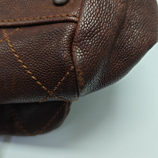 Quilted Grained Calfskin Top Handle Bag Brown