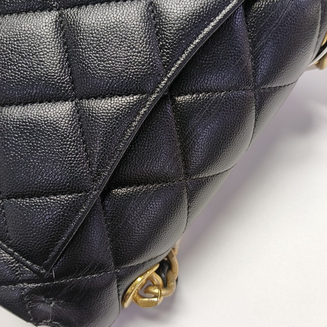 Quilted Grained Calfskin Shoulder Bag Black