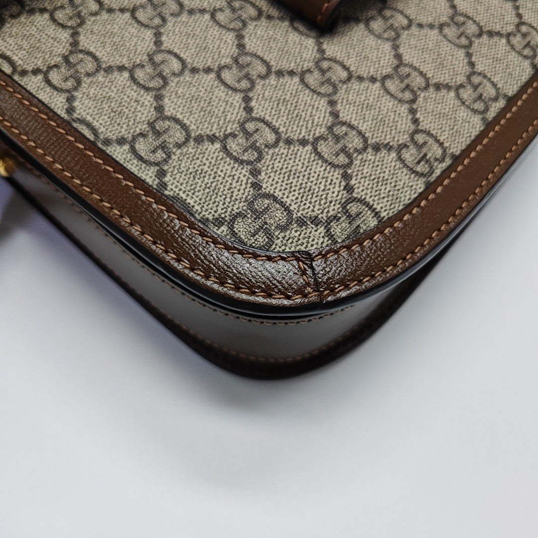 Horsebit 1955 Medium Monogram Coated Canvas Beige