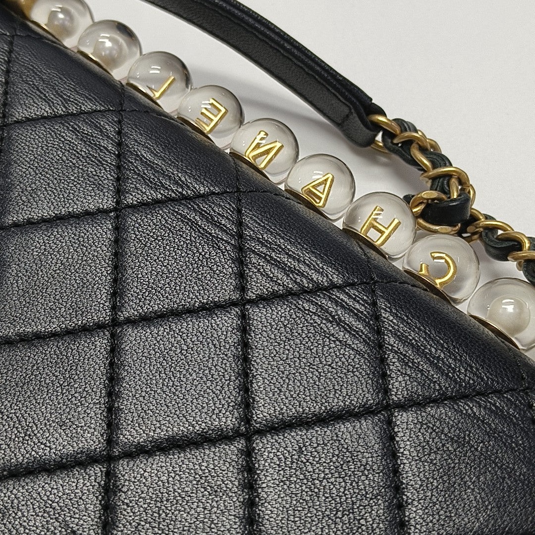 Quilted Lambskin Shoulder Bag Black