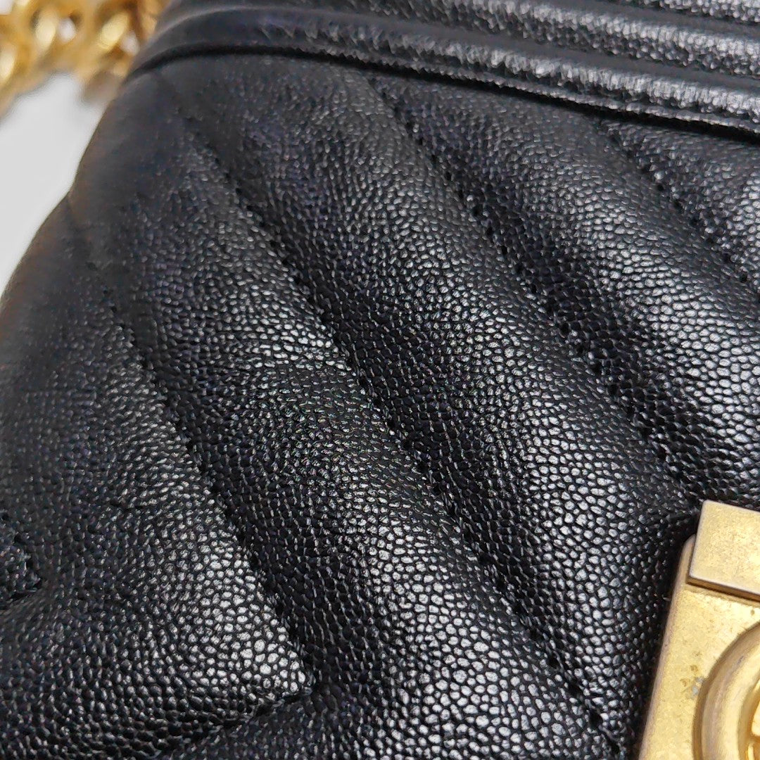 Leboy Small Chevron Grained Calfskin Black