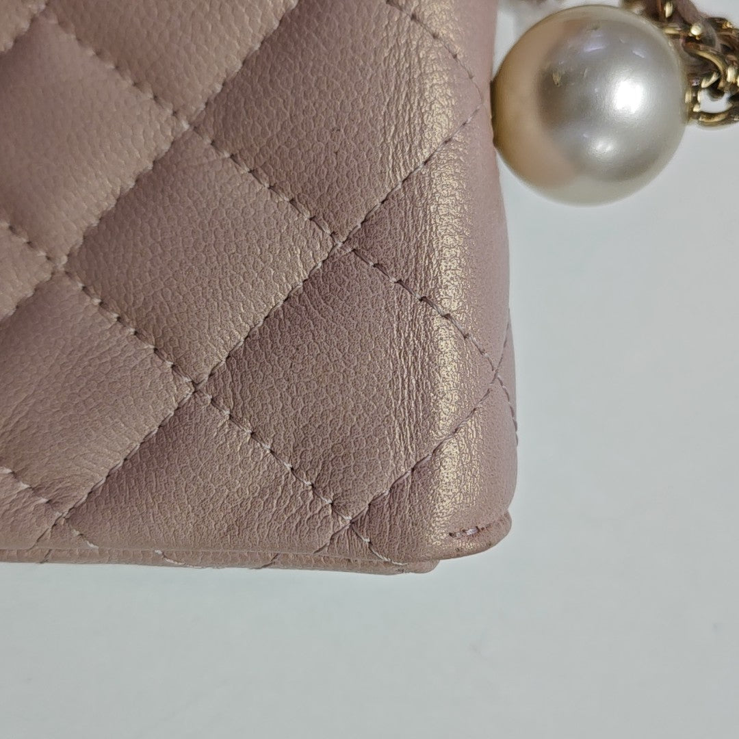 Quilted Grained Calfskin Shoulder Bag Small Pink