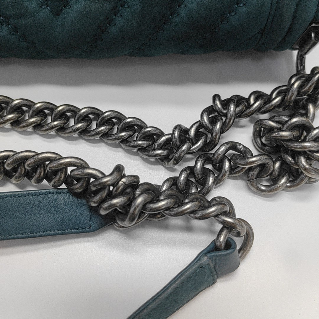 BOY CHANEL Medium Chevron Suede Blue