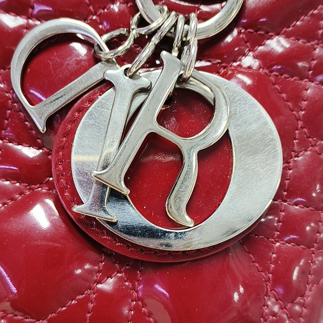 Lady Dior Medium Cannage Patent Leather Red